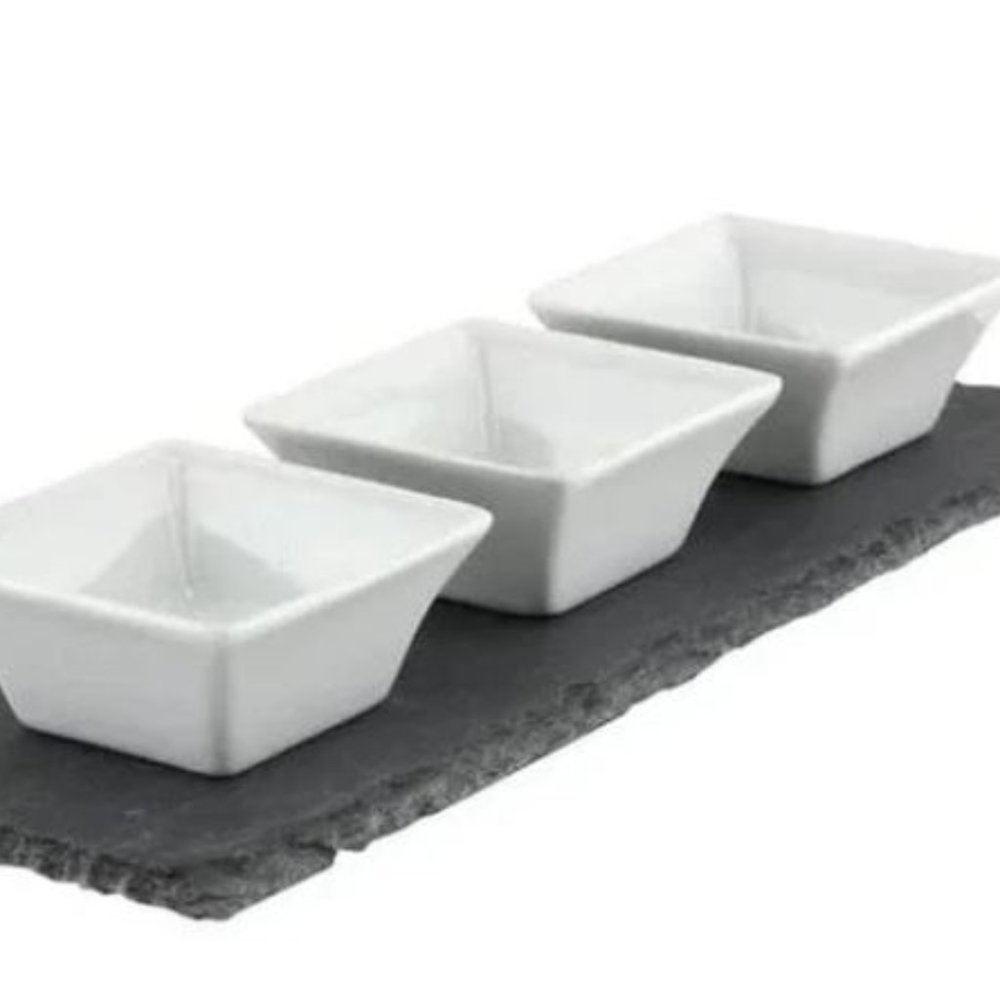 Apollo Meze Dipping Bowls & Slate Tray, 4 Piece set